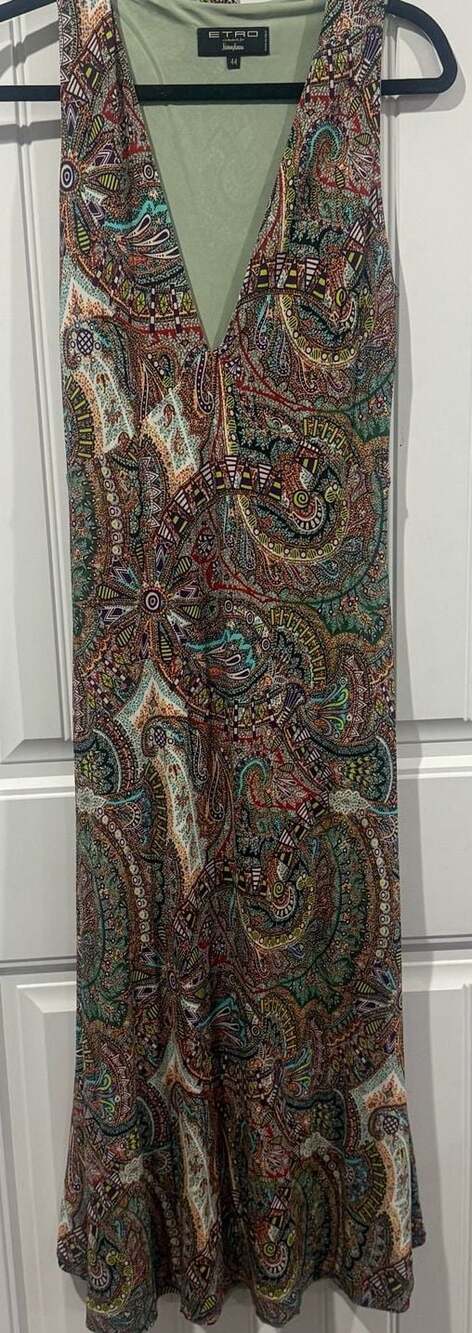 ETRO Boho, Retro ,Paisley Print V-Neck Sleeveless Maxi Dress with Tie Back - Picture 3 of 10